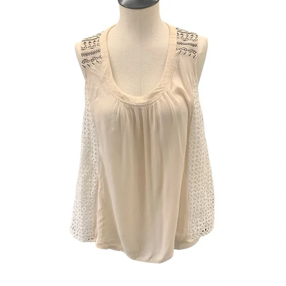 MISS ME Cream Crochet Lace Boho Sleeveless Tank Top Festival Style - Size - L - Picture 1 of 5